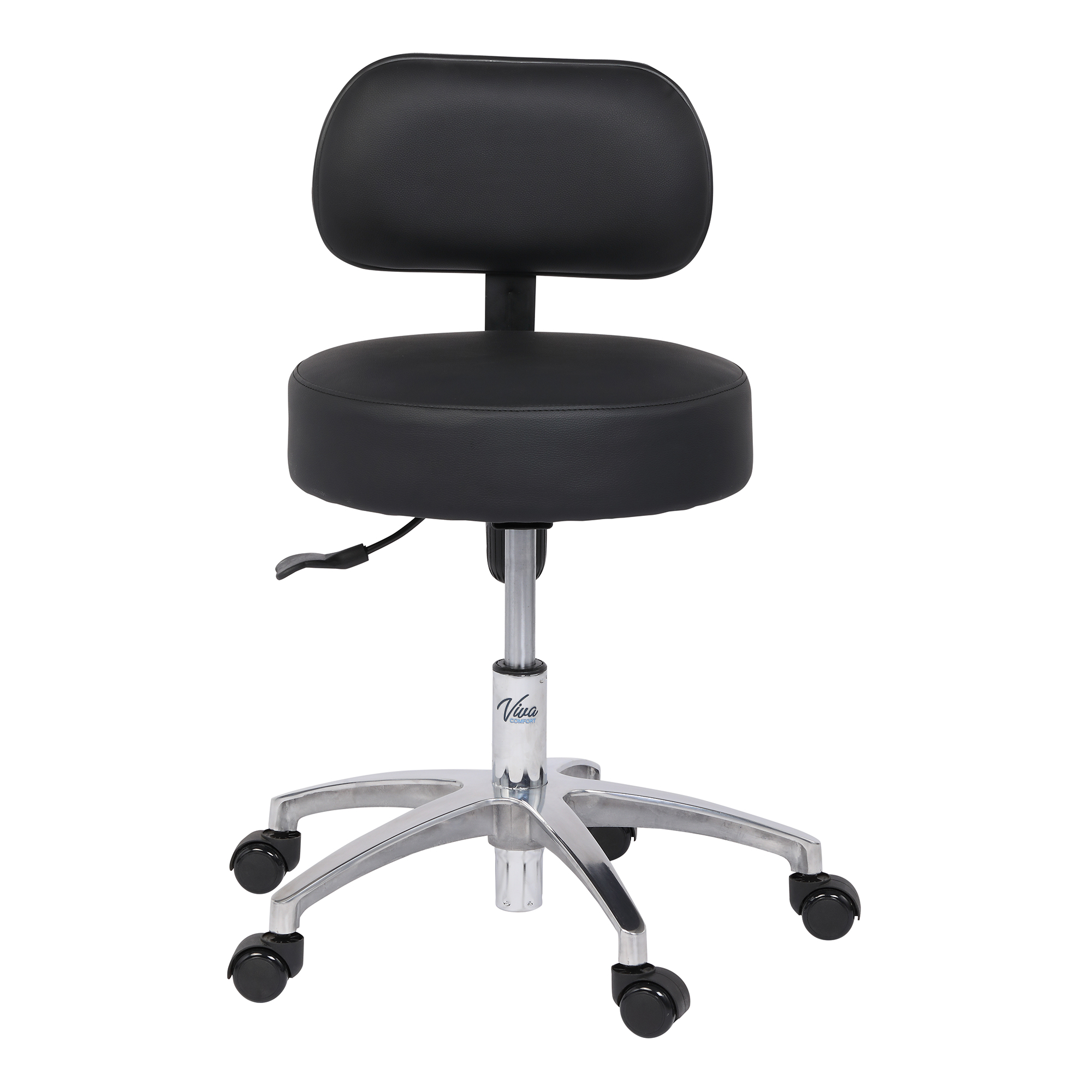 Stool Exam Backrest Pneumatic Height Adjustment 5 Casters Black by Viva Comfort  ID ADI910-03-BLK